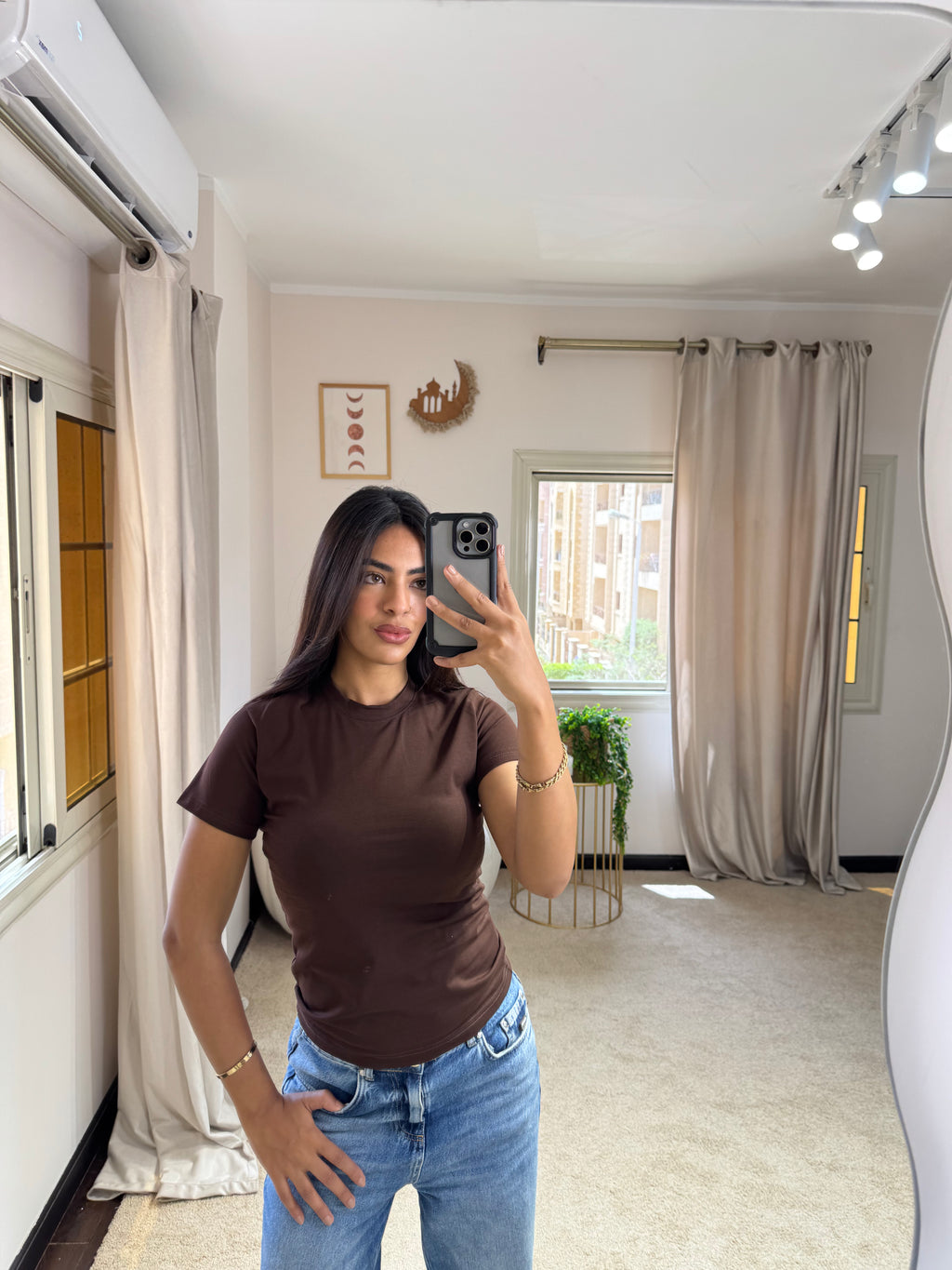 Half-Sleeve Top Dark Brown