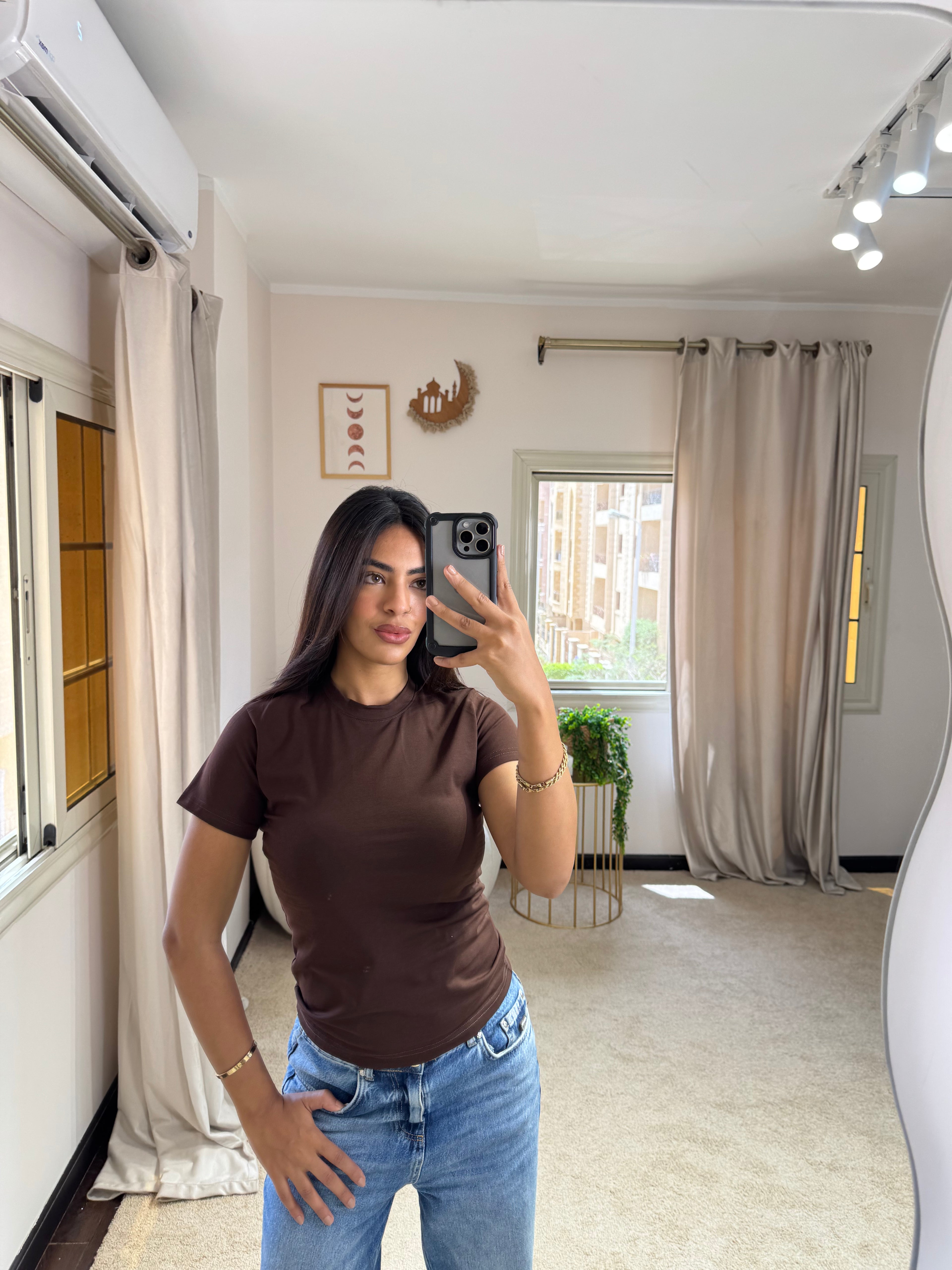 Half-Sleeve Top Dark Brown