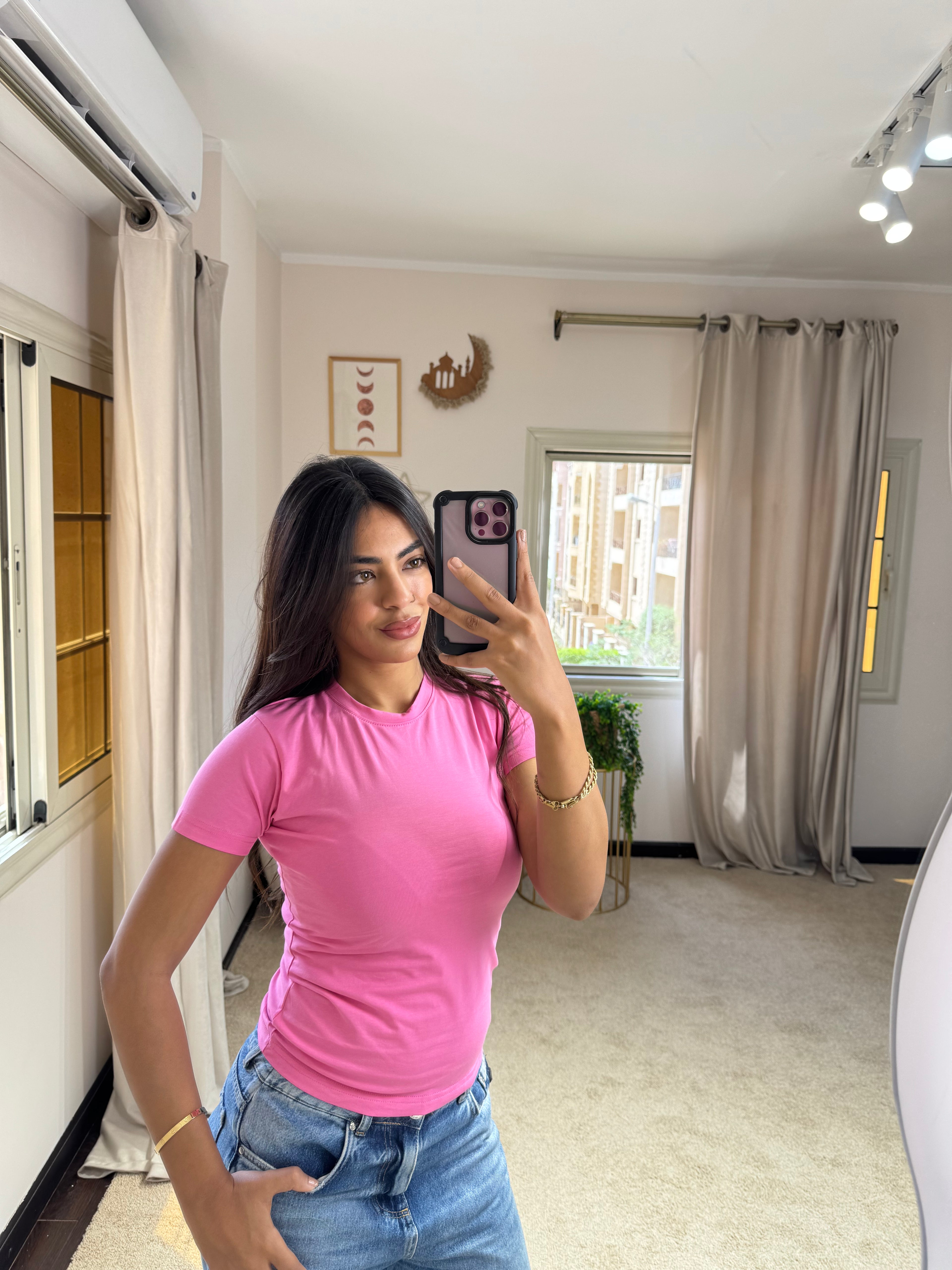 Half-Sleeve Top Dark Pink