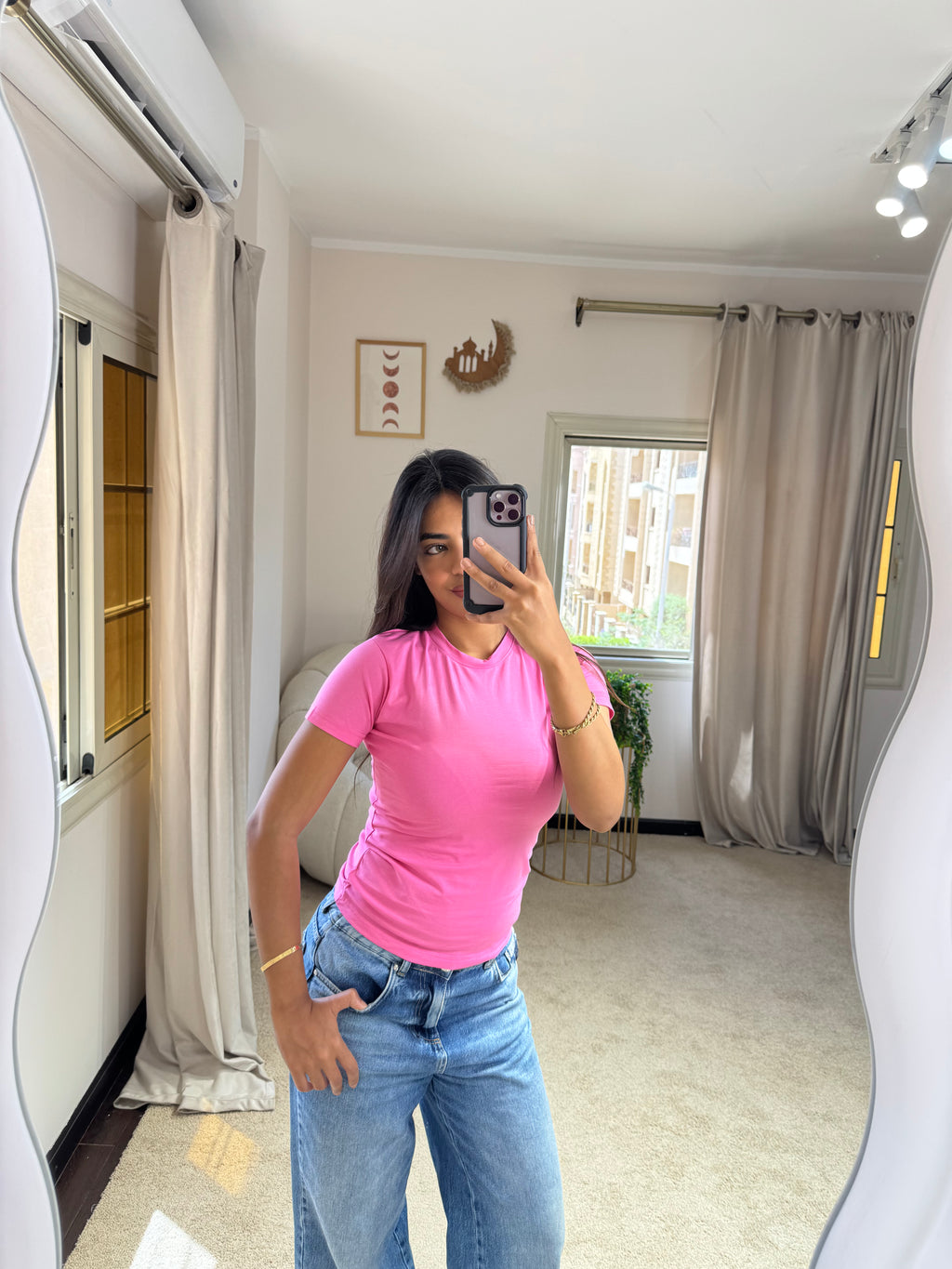 Half-Sleeve Top Dark Pink