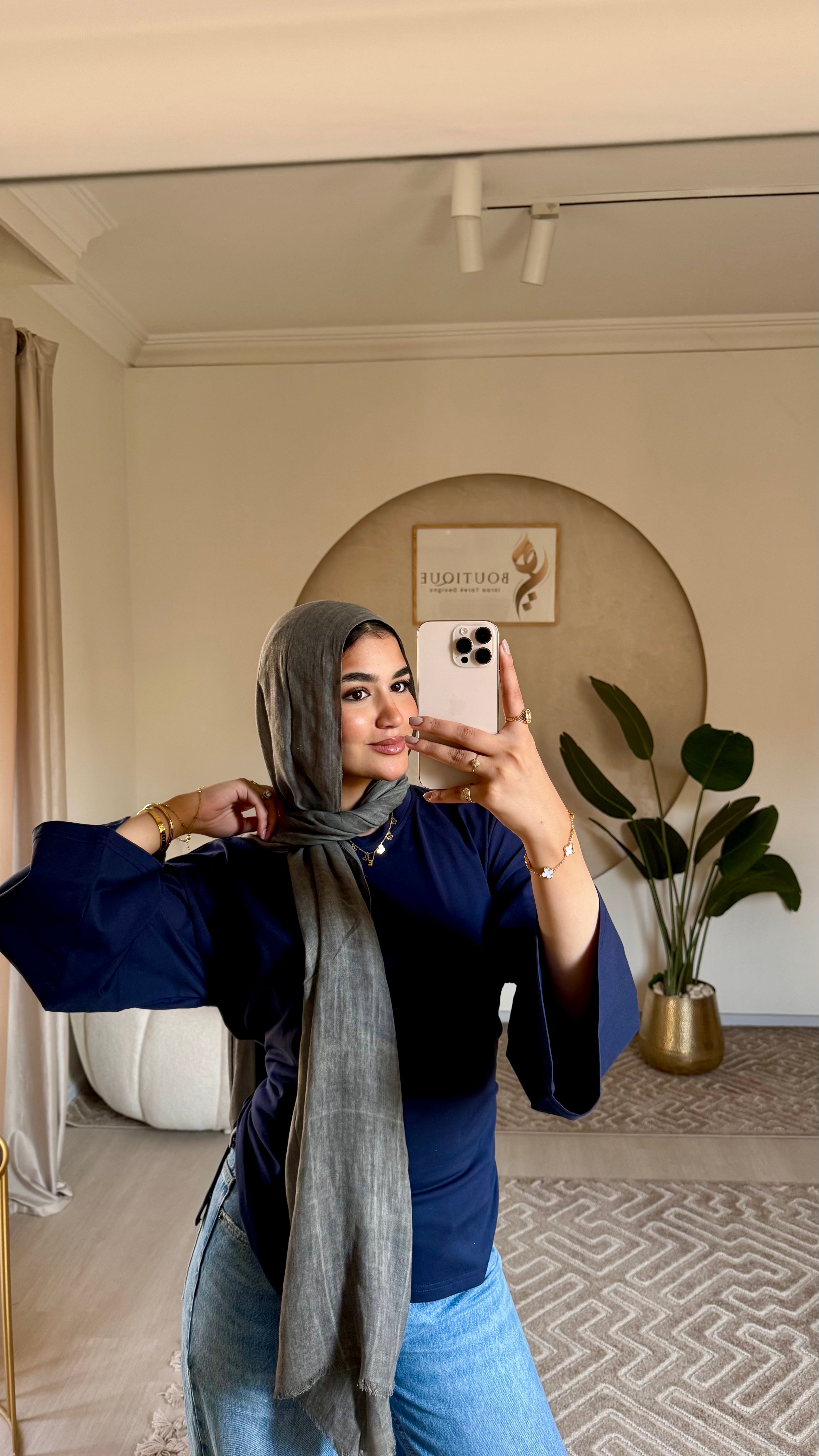 Cropped cotton T-shirt Navy