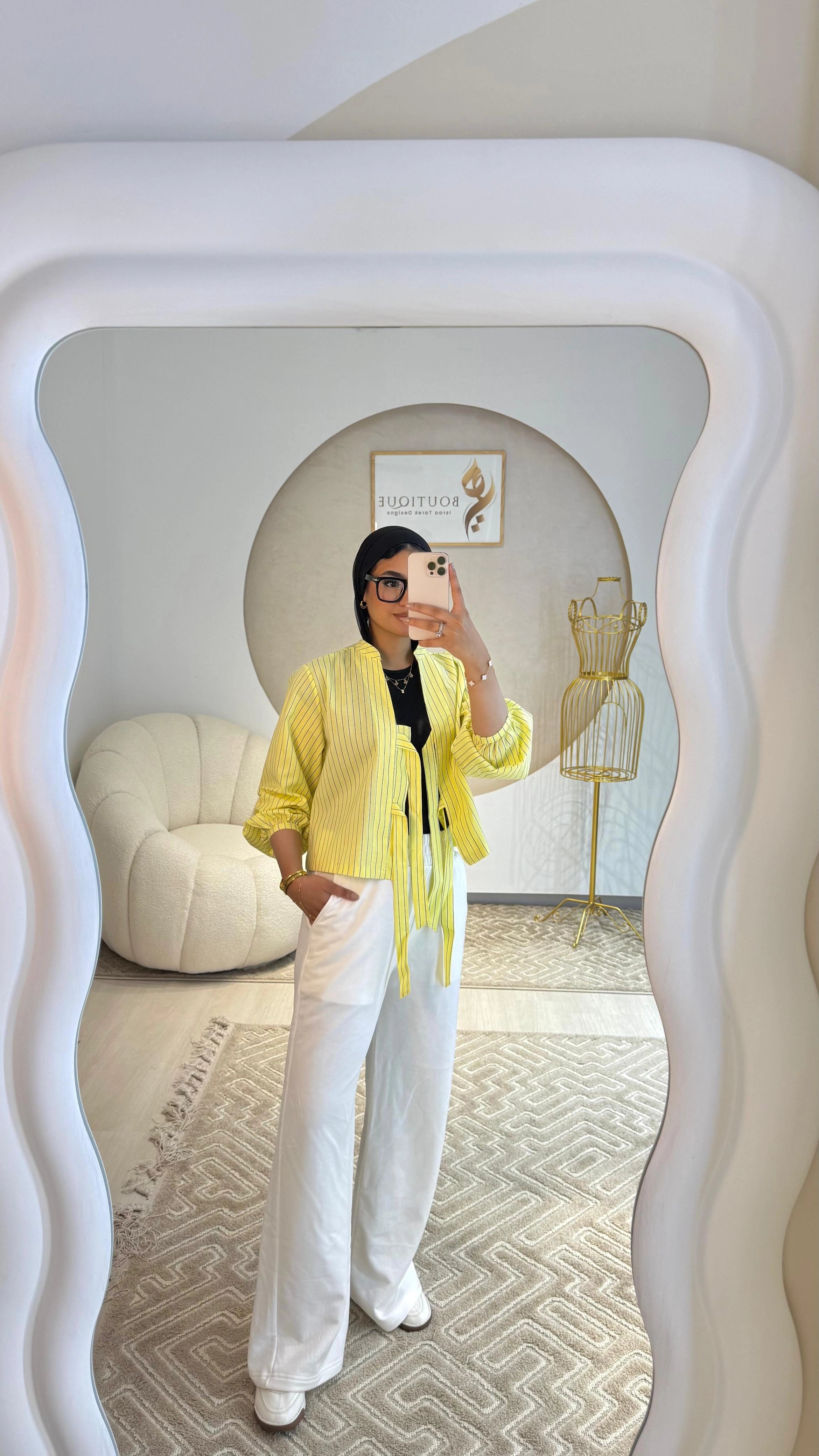 Cropped Striped Shirt Yellow