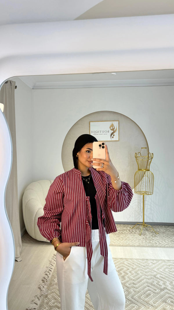 Cropped Striped Shirt Burgundy