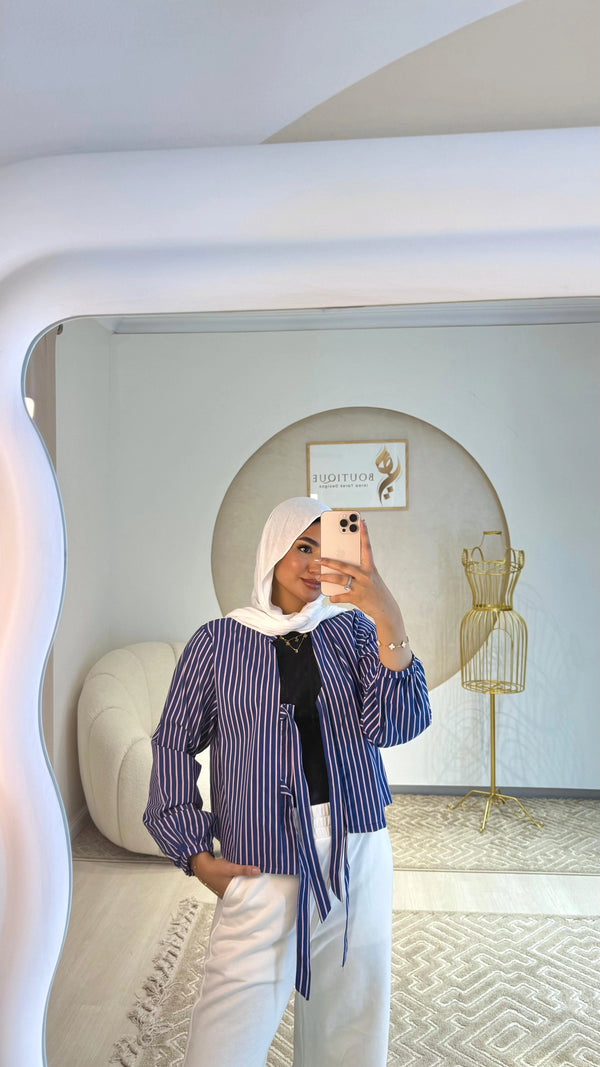 Cropped Striped Shirt Navy