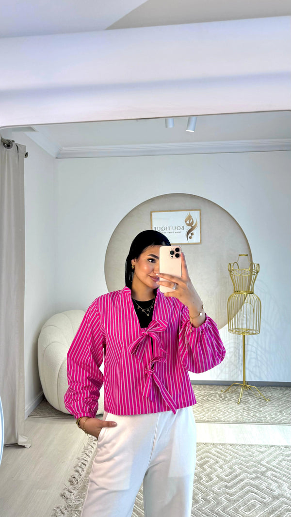 Cropped Striped Shirt Hot Pink