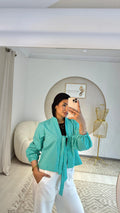 cropped striped shirt green