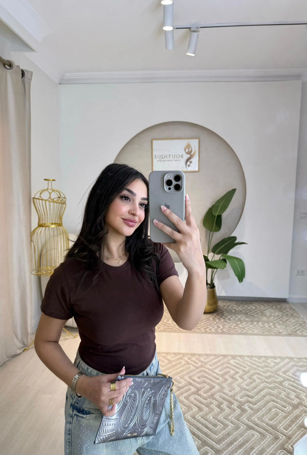Half-Sleeve Top Dark Brown