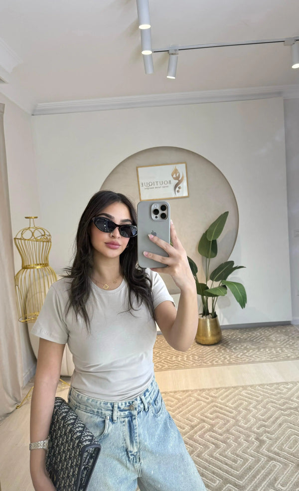 Half-Sleeve Top Beige
