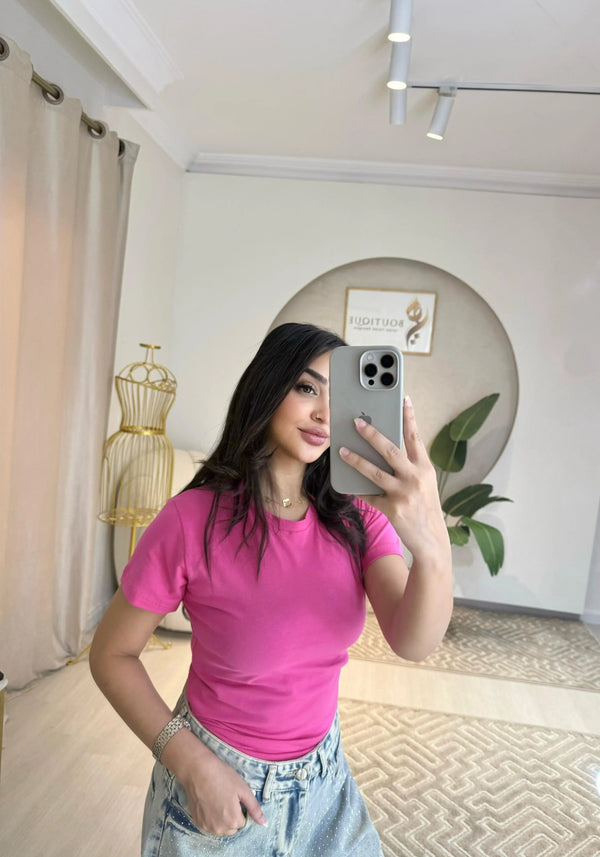Half-Sleeve Top Dark Pink