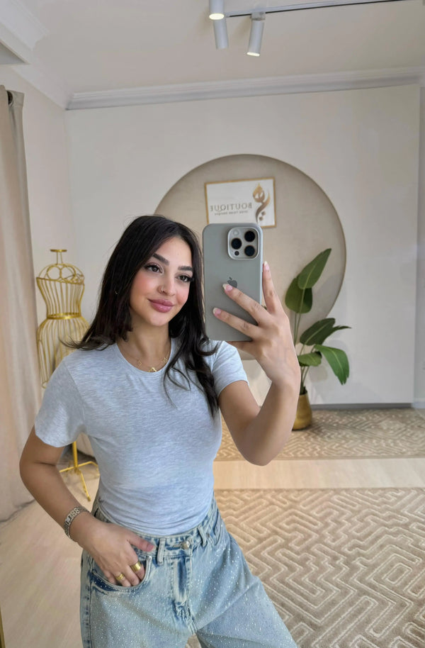Half-Sleeve Top Light Grey