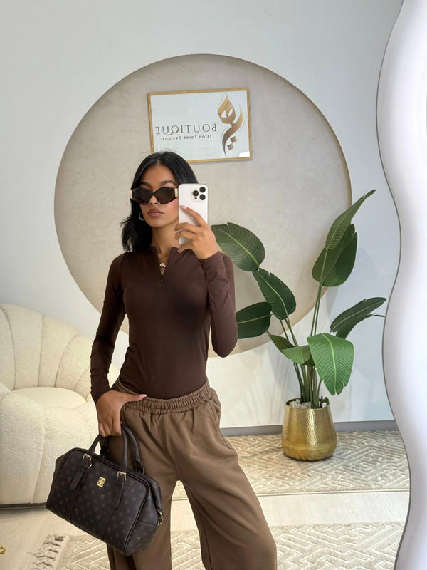 Long Sleeve Top Dark Brown