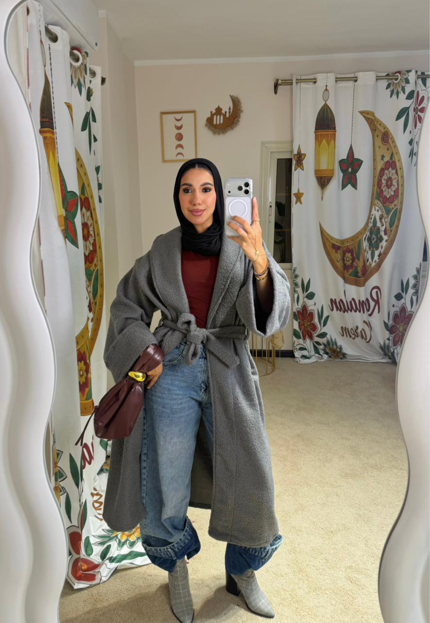 Teddy Bear Coat Dark Grey بدون حزام – Heya Boutique