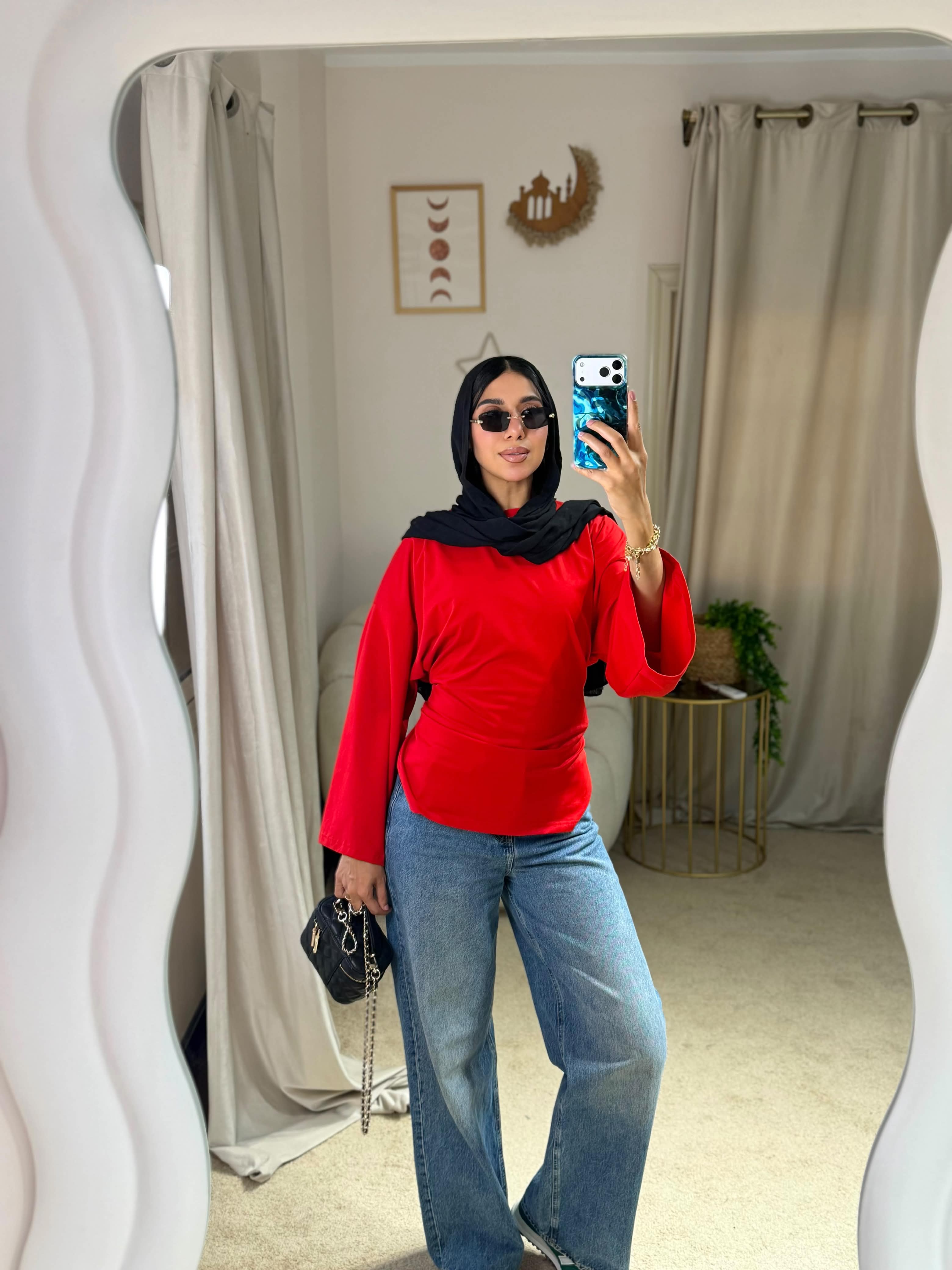 Cropped cotton T-shirt Red
