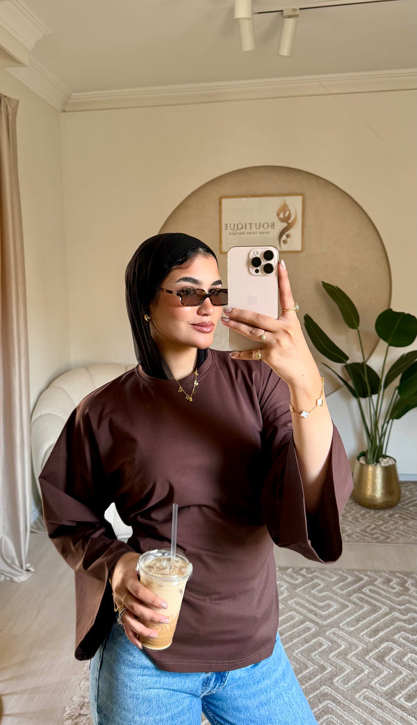 Cropped cotton T-shirt Brown