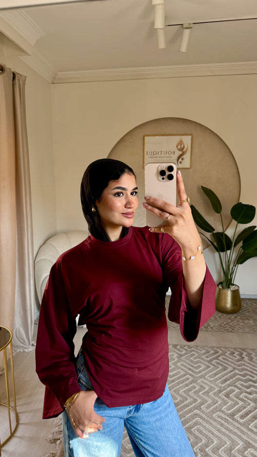 Cropped cotton T-shirt Burgundy