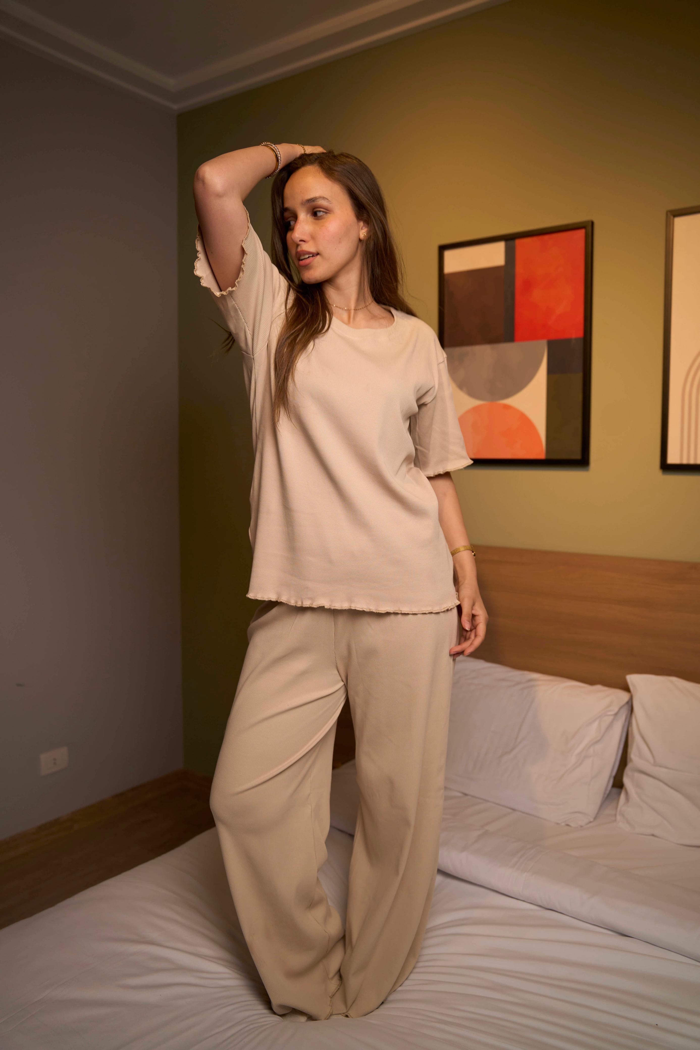 Plain Beige Pajama Set