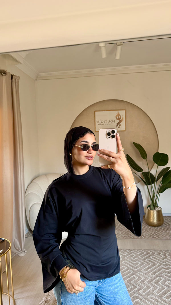 Cropped cotton T-shirt Navy